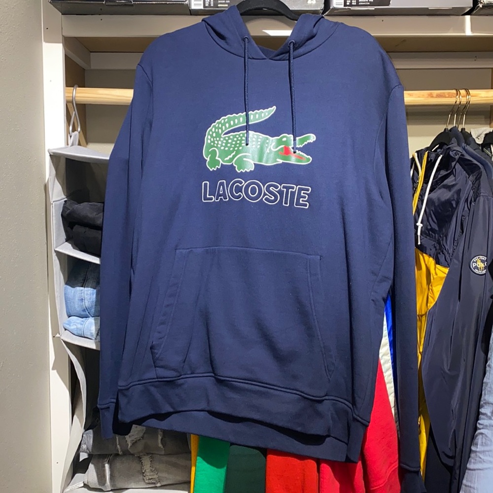 Gently worn navy blue Mens Lacoste hoodie